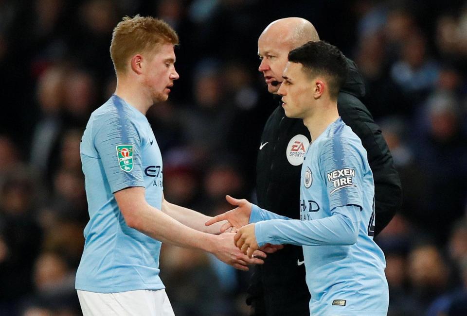  Man City were winning 5-0 when Kevin De Bruyne was replaced by Phil Foden