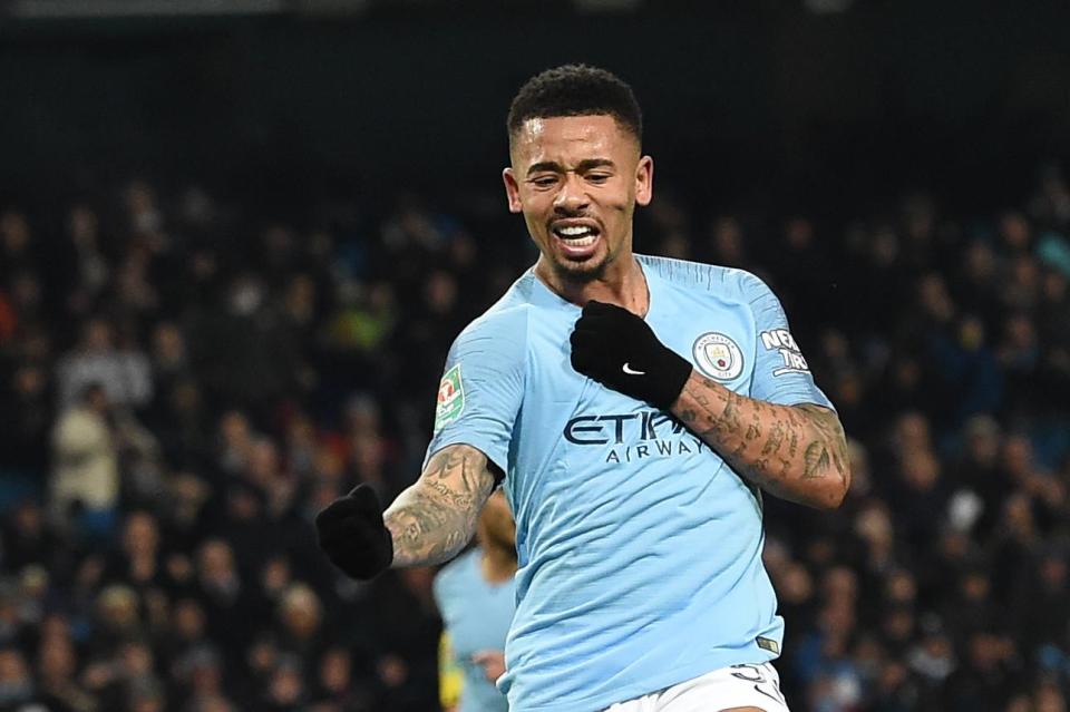 Gabriel Jesus scored four times as Man City beat Burton 9-0 in the first leg of their Carabao Cup semi-final clash