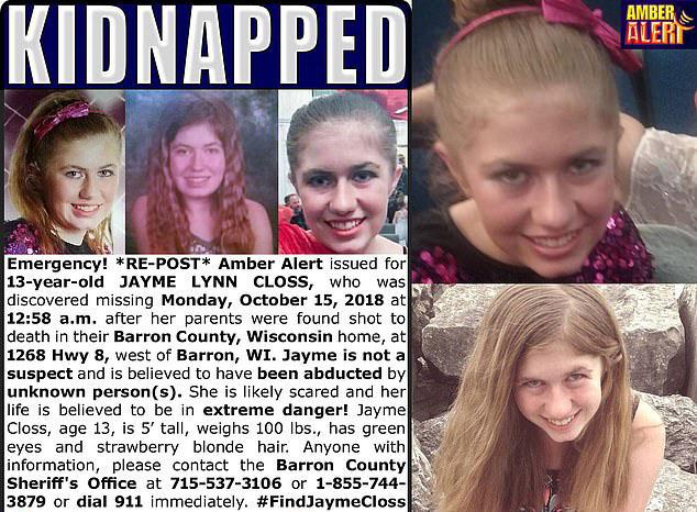  Jayme vanished on the same day her parents were found dead at their home in Barron, Wisconsin