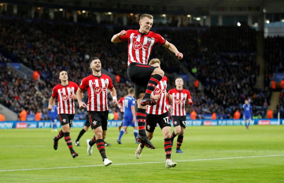  James Ward-Prowse celebrates putting his team ahead at Leicester