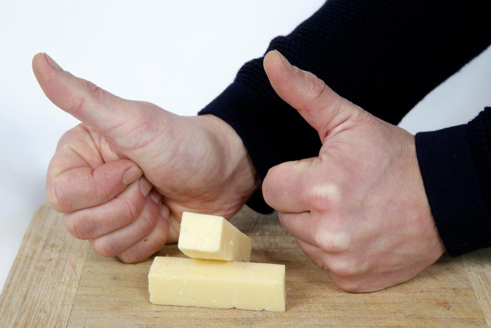  Use your thumbs to work out how much cheese you should help yourself to