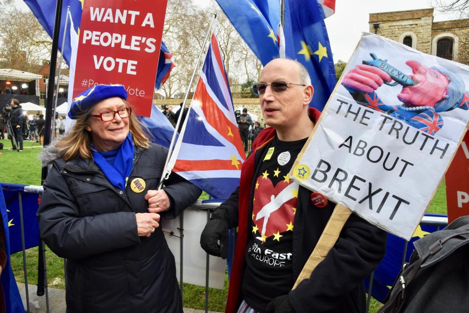 Pro and Anti Brexit Protesters gather outside of Parliament on the day of Theresa May's meaningful vote