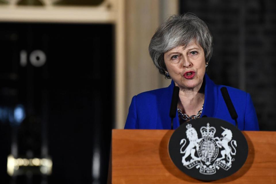  Theresa May, pictured in live address outside No10, shamed Jeremy Corbyn over his Brexit boycott by recalling his demand for 'dialogue' with dictators and terror groups