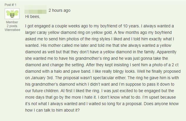  The bride-to-be revealed her fiance had asked her for suggestions before proposing with his grandmother's ring