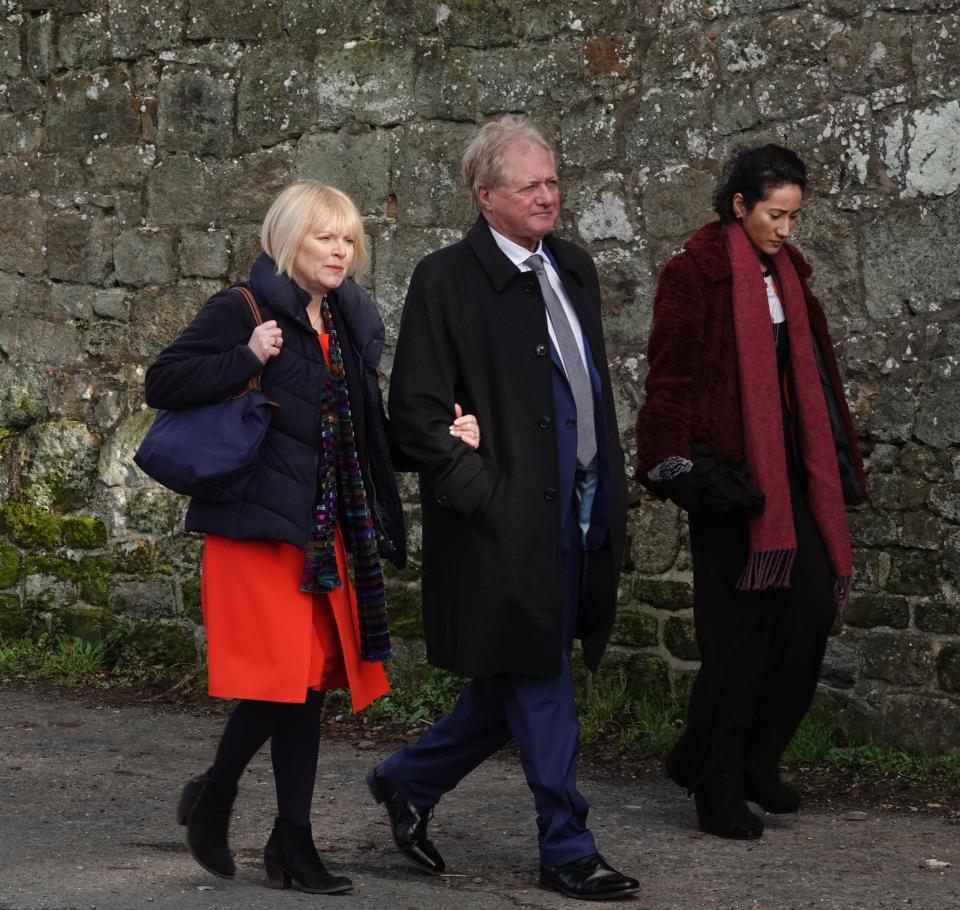  June's daughter Suzy, far left, arriving at the service