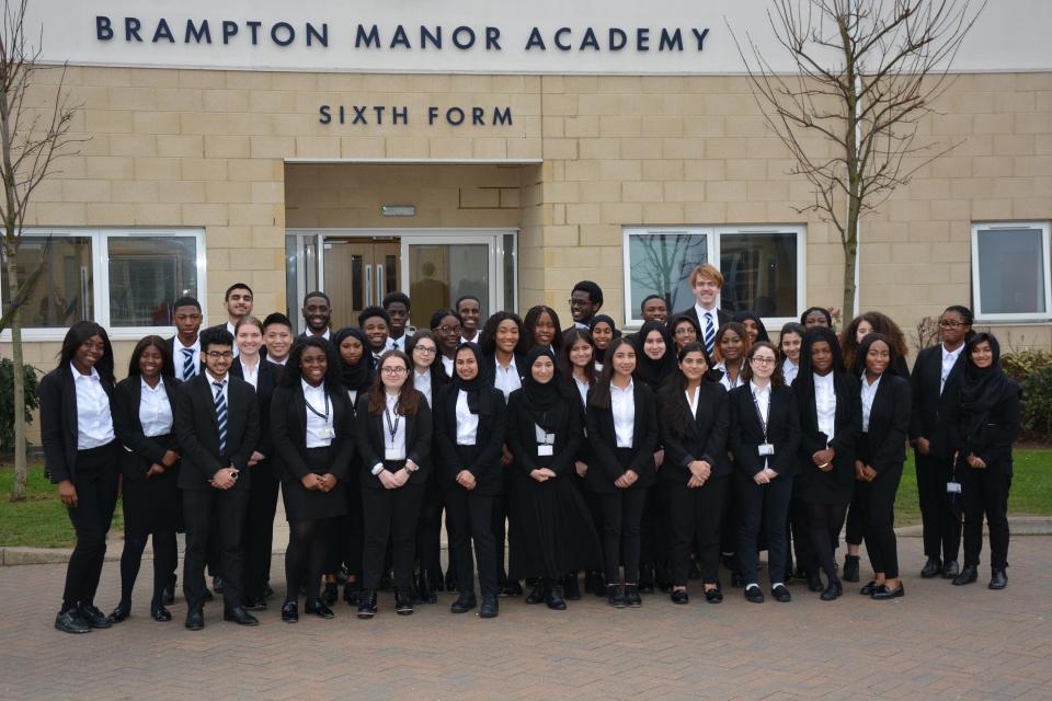  Some of the high-achieving sixth form students from Brampton Manor Academy