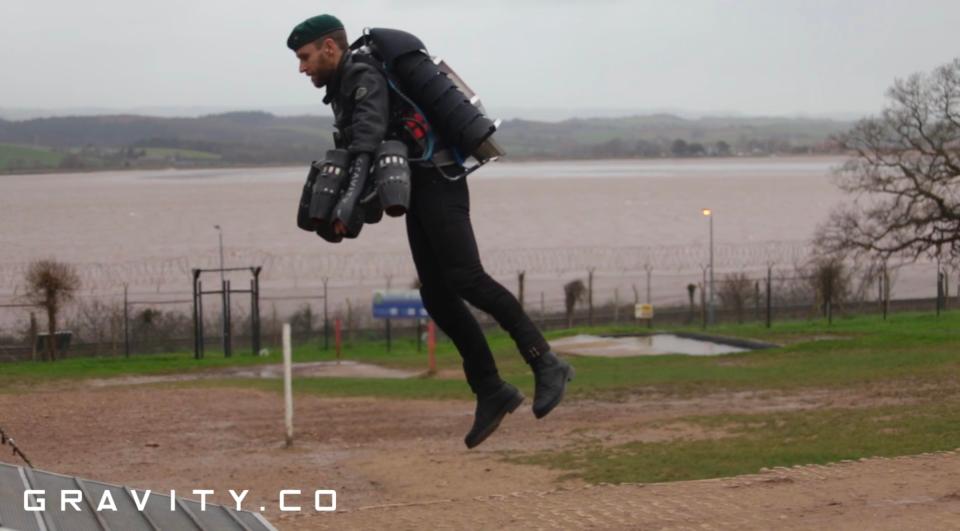  The former marine demonstrated the futuristic flying machine at a military assault course recently