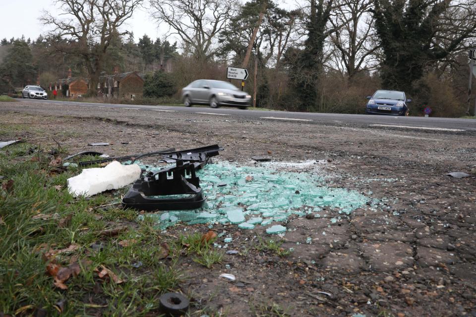  Broken glass and a wing mirror were found at the scene after Prince Philip's accident