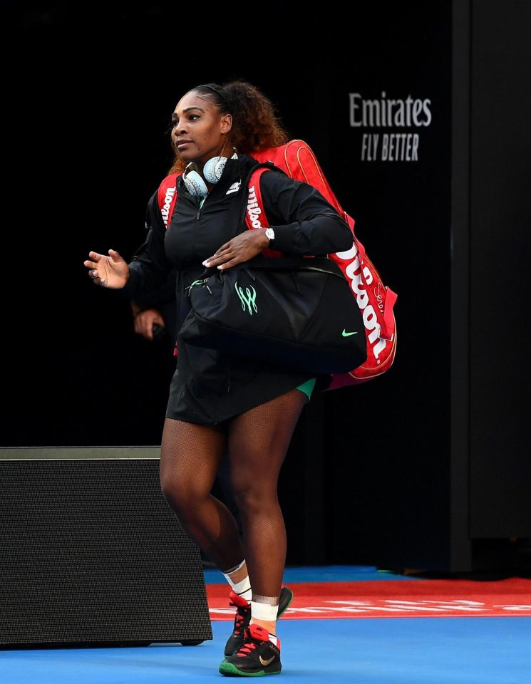 Serena emerged from the tunnel then quickly had to do a quick heel turn as she realised the announcers were calling for Simona Halep