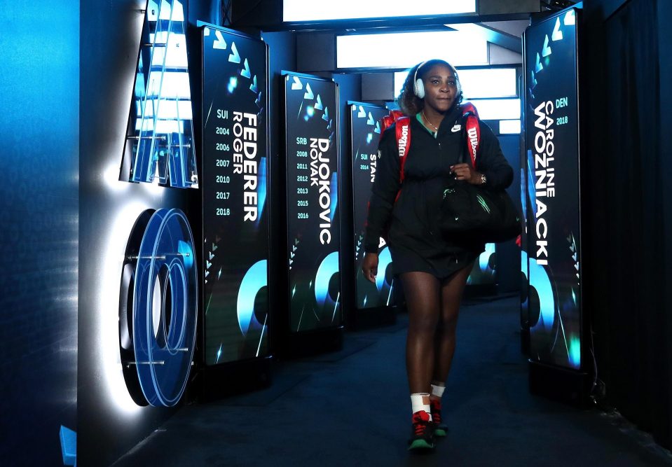 Williams emerged from the tunnel at Rod Laver Arena with her headphones on