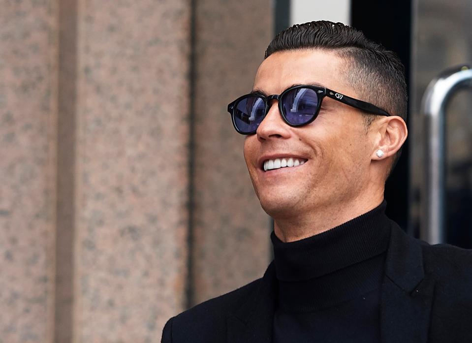  Ronaldo wore his own CR7-branded sunglasses despite the overcast weather