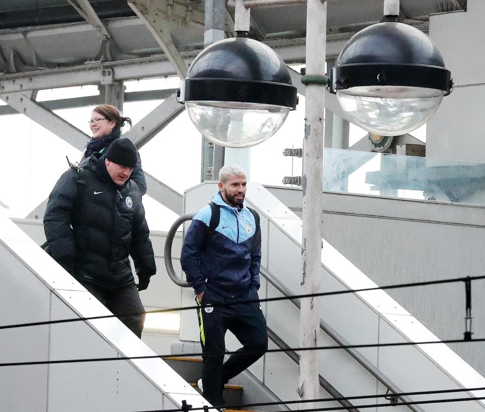 Sergio Aguero was also seen on the platform en route to Burton