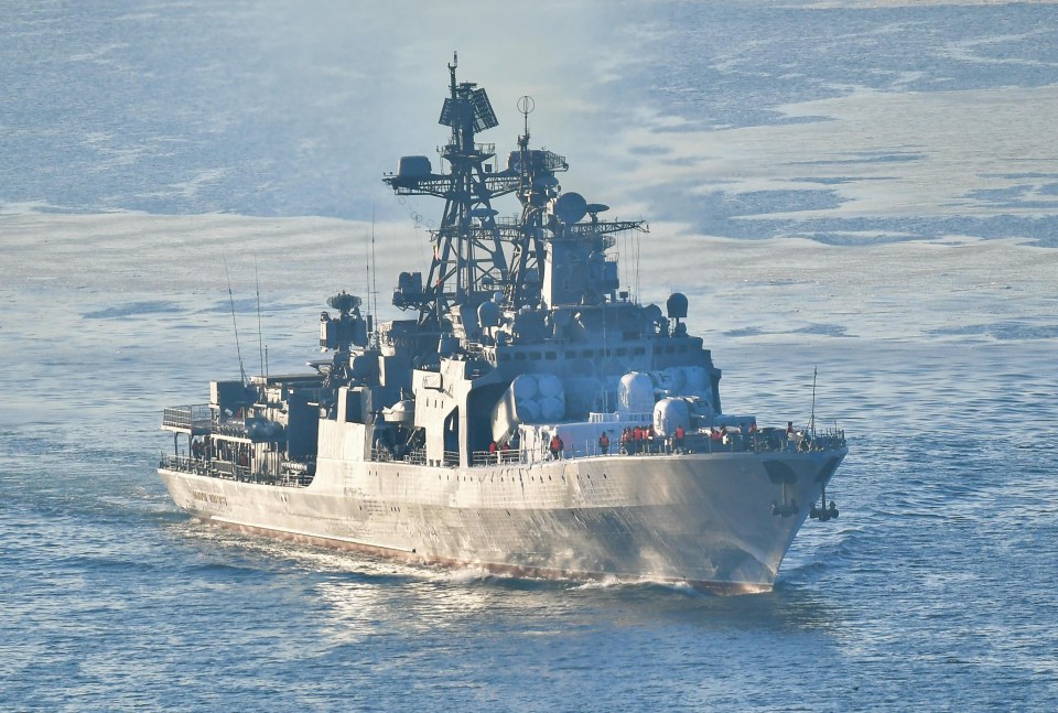 A Russian destroyer patrols as part of the Russian Pacific Fleet