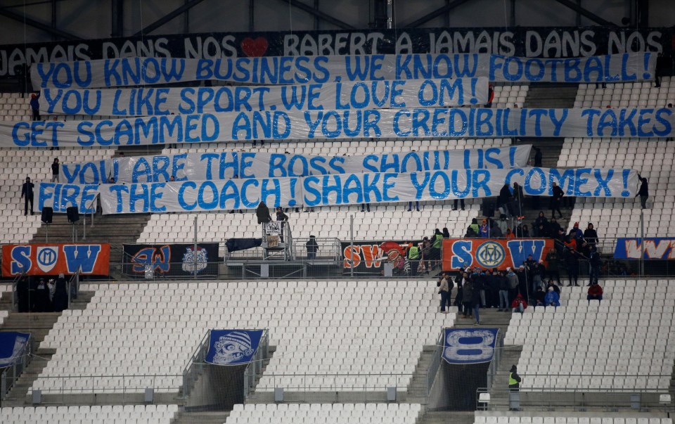 The tumultuous match kicked off with Marseille fans protesting against the club’s top brass