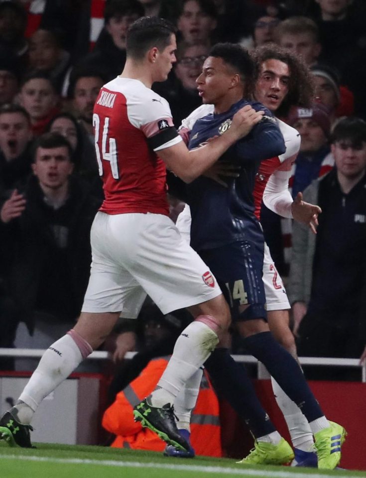  Granit Xhaka was also involved in another ugly confrontation on the pitch when he clashed with Jesse Lingard