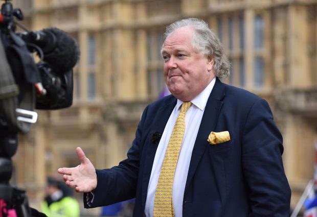 Lord Digby-Jones conducts a TV interview outside the Houses of Parliament on January 29, 2019