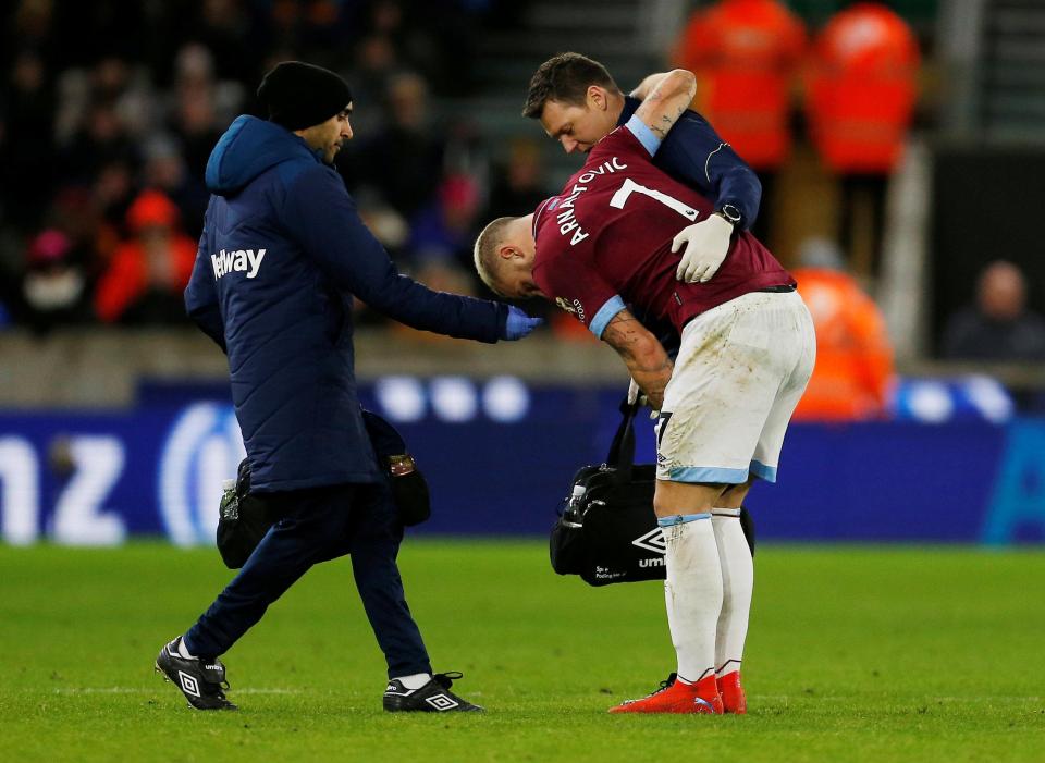  Arnautovic, 29, could be out for six weeks after picking up the injury against Wolves