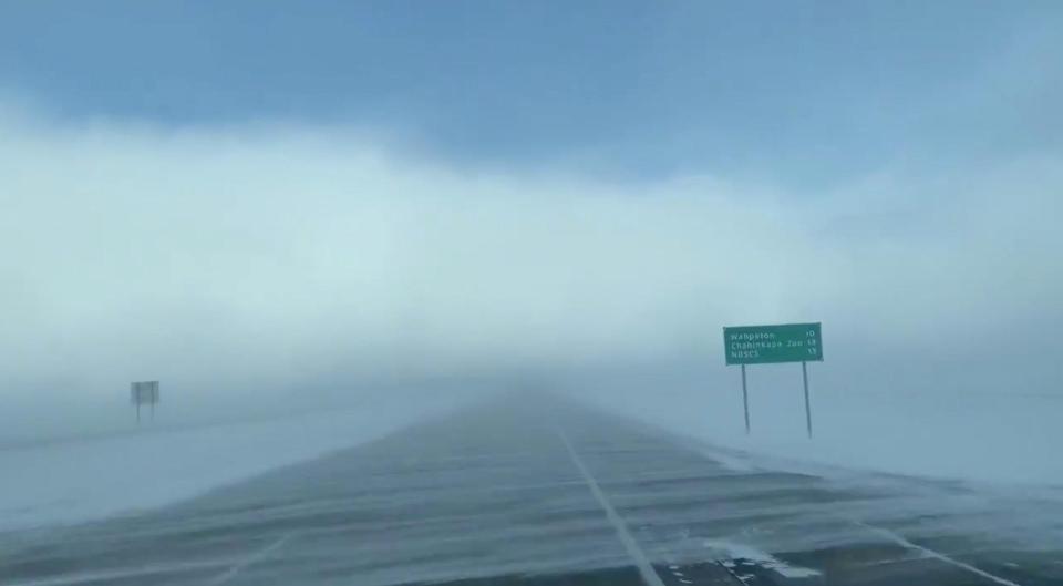  A road pictured in heavy snow near Wahpeton, North Dakota