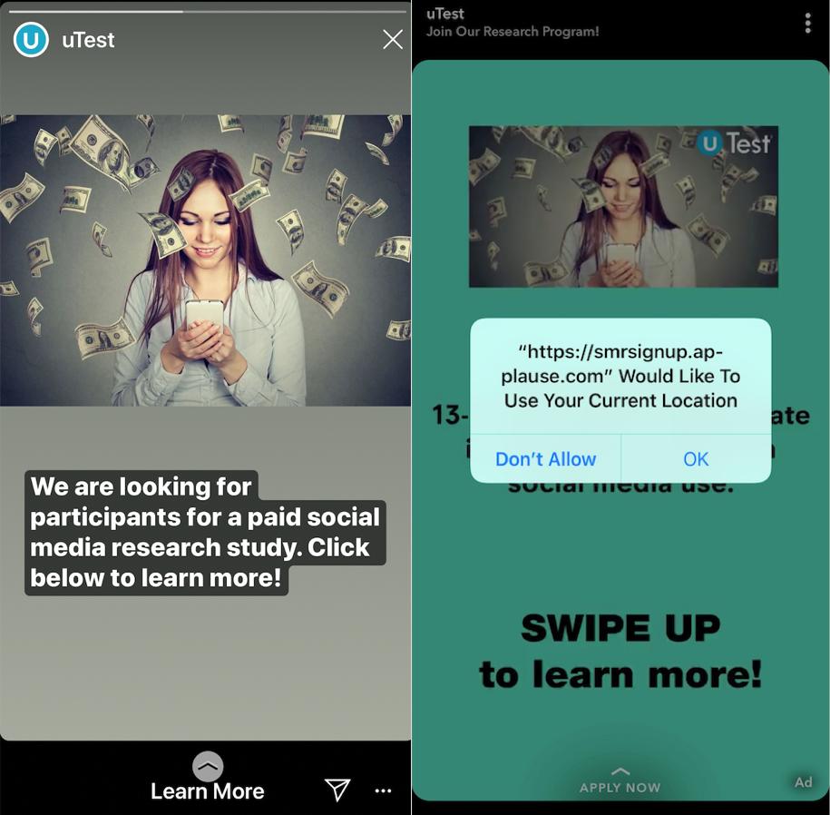 uTest Instagram ad