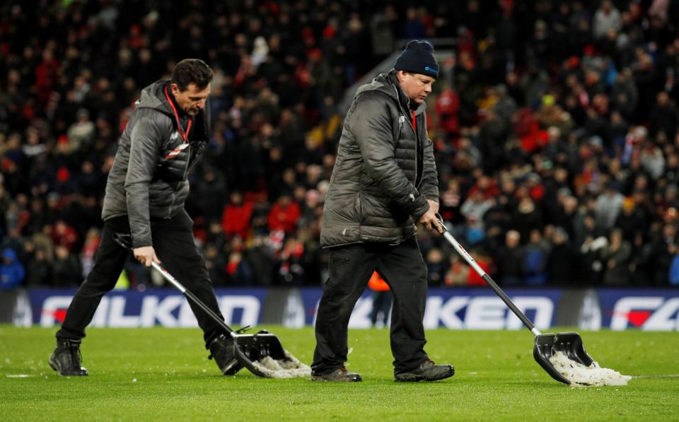  The snow was only cleared at the Kop end... the side Liverpool were attacking in the second half