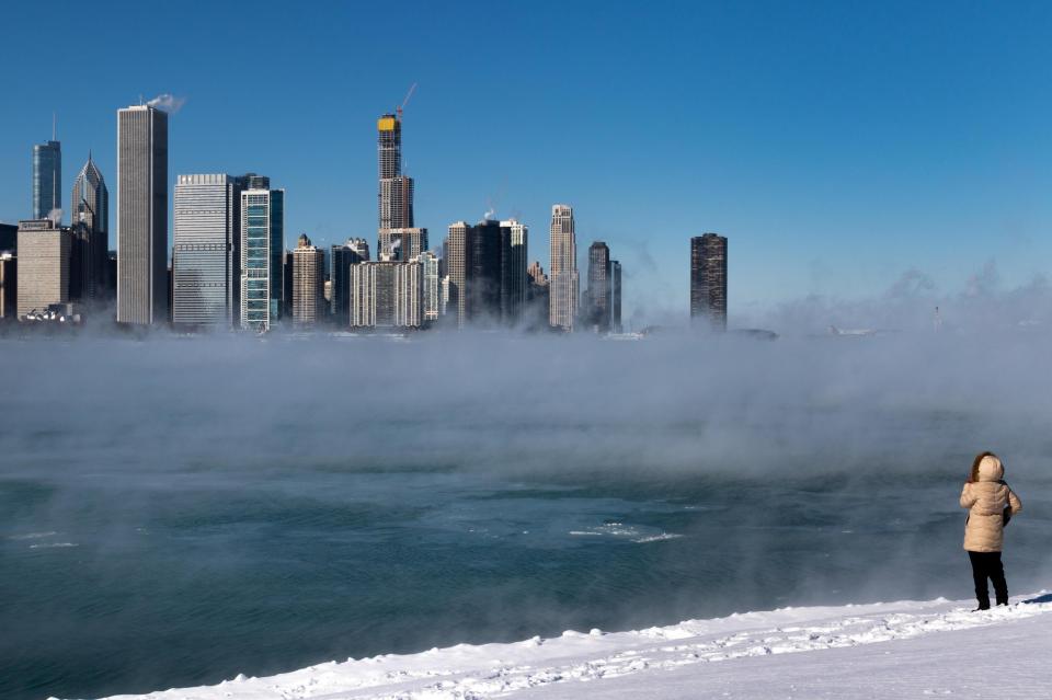 Despite the polar vortex and temperatures of 20 below zero some hardy folks ventured to Chicago's shoreline to see the unusual winter fog