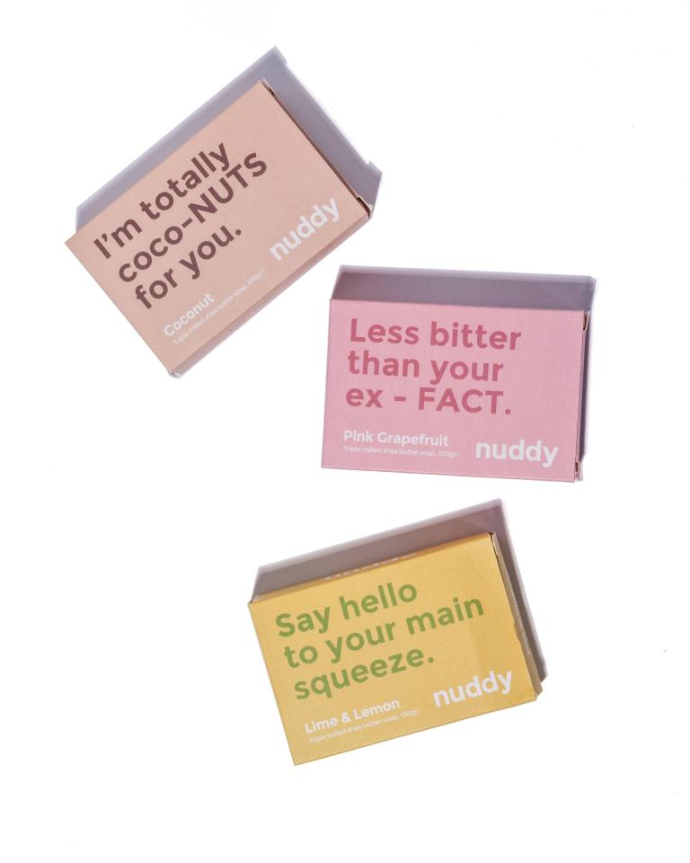  Be a soap star with these Nuddy slogan soaps in zesty and tropical flavours