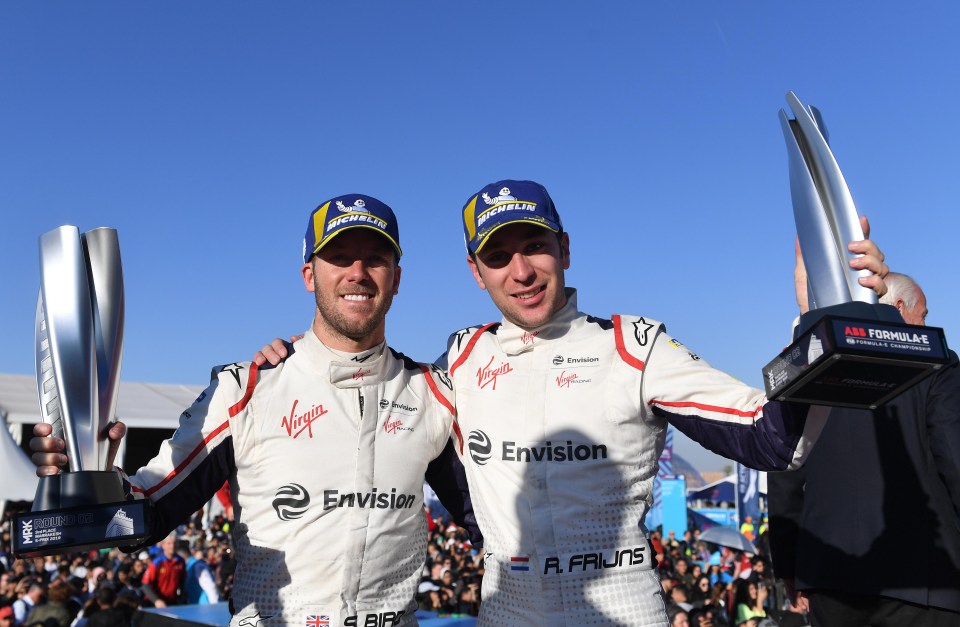 Virgin duo Sam Bird (left) and Robin Frijns (right) celebrated on the podium