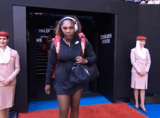 Serena Williams emerged out of the tunnel with her headphones on at Rod Laver Arena