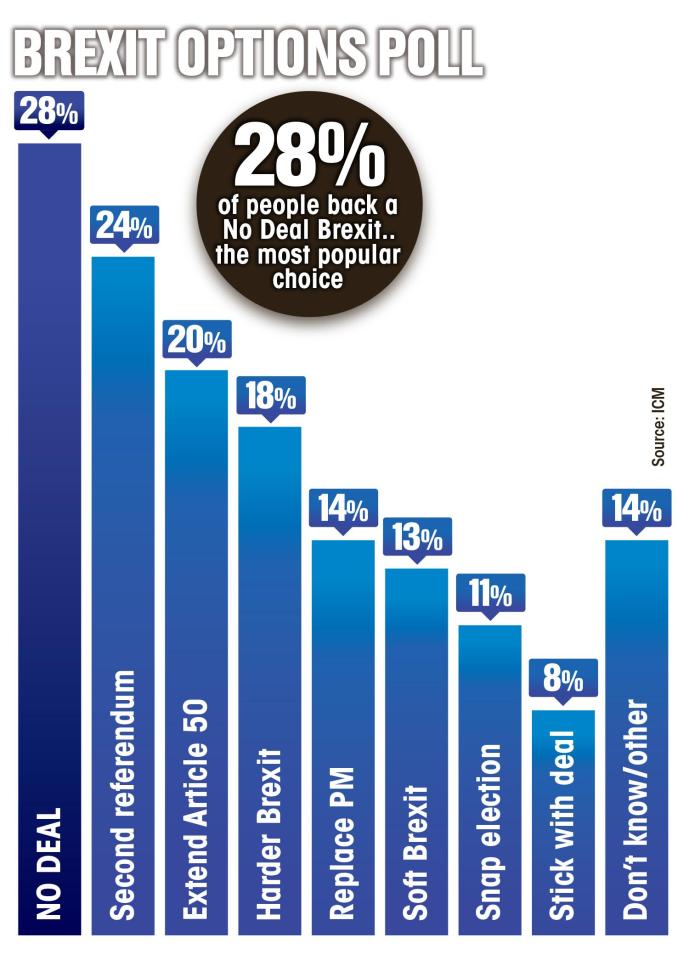  A poll has shown that the most popular Brexit choice is No Deal