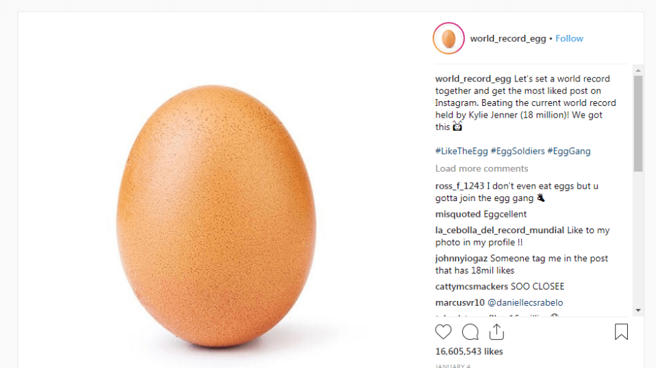 The Instagram egg post has smashed smash Kylie’s record