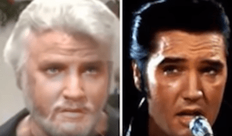 Conspiracy theorists have tried to claim Bob Joyce is Elvis. The image on the left merges their faces to prove their supposed similarity