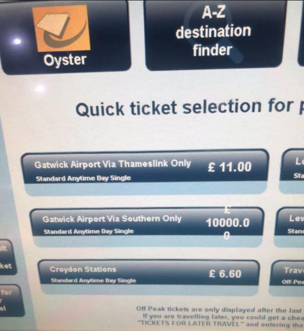  A woman was shocked to find the £10,000 cost for a Gatwick Express ticket