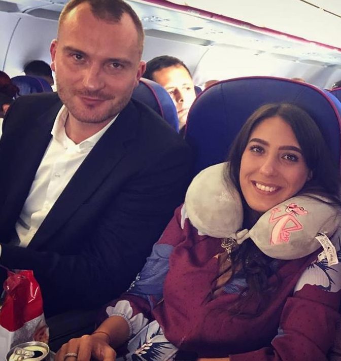  Tudor Simionov, 33, poses for a photo with his beaming girlfriend Madalina as they board a plane to London hoping for a brighter future