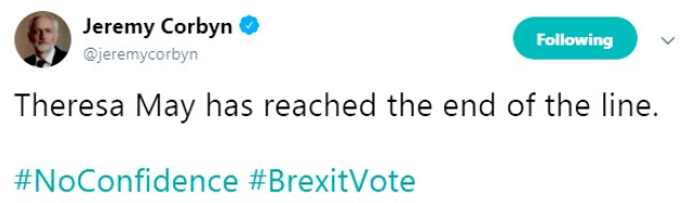  Corbyn's tweet just after May's deal was voted down