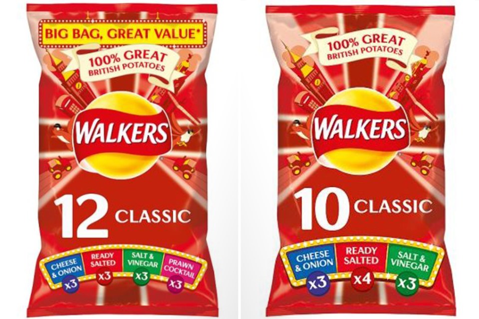  Asda is now selling multi-packs of 10 Walkers crisps instead of the 12 Classic bags