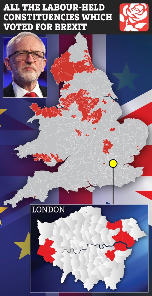  Map showing all the Labour-held constituencies where voters backed Leave in the 2016 referendum