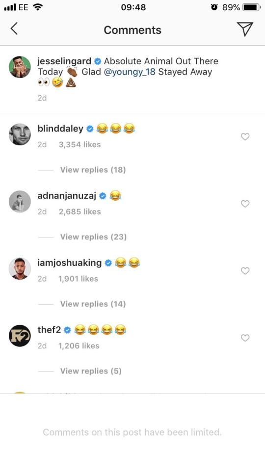  Daley Blind, Adnan Januzaj, Joshua King and the F2 Freestylers all commented on Lingard's post