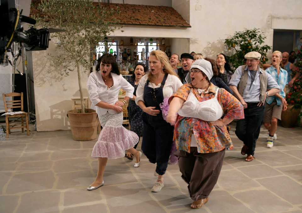 Joanna Lumley, Dawn French and Jennifer Saunders filming their Comic Relief spoof of Mamma Mia! in 2009