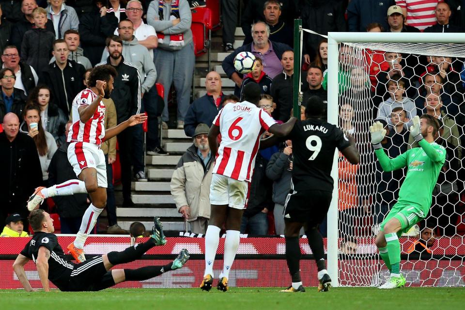  Eric Choupo-Moting scoring for Stoke against Man Utd in August 2017