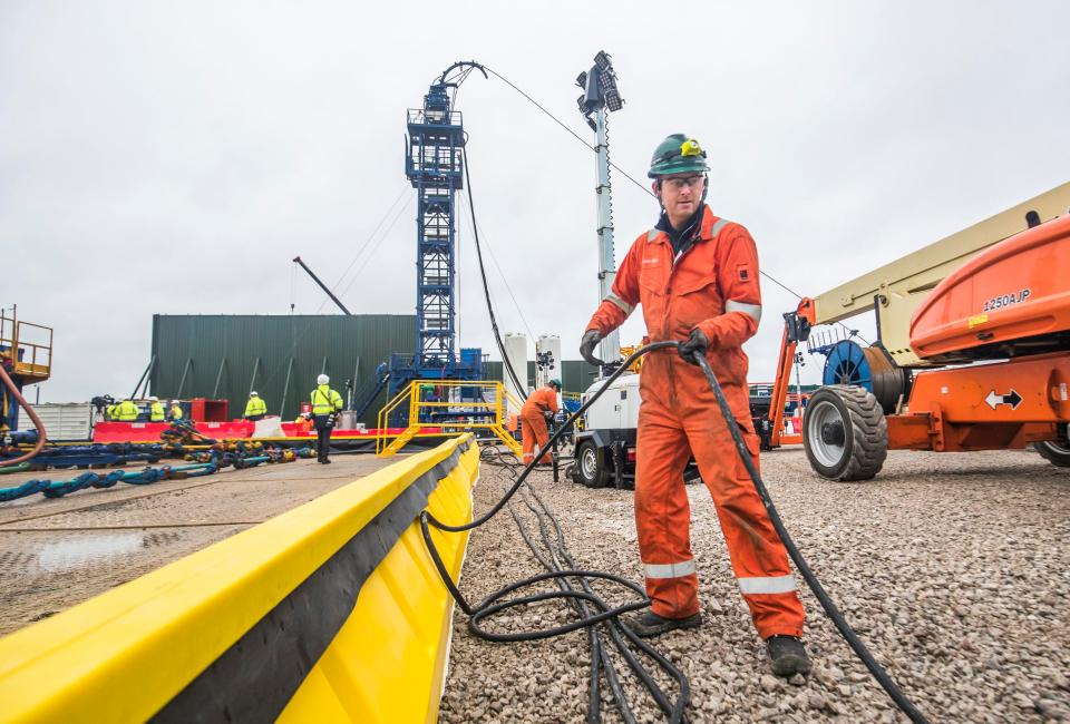  A worker at the Cuadrilla fracking site in Preston New Road, Little Plumpton, Lancashire, on  October 05 2018