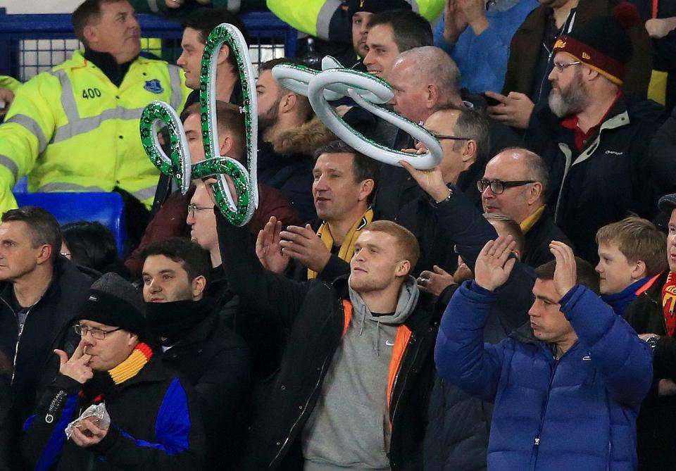  Watford fans took toy snakes to Goodison Park earlier this season