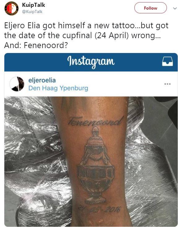  Eljero Elia spelled Feyenoord incorrectly and got the date of his Cup final win as May 24 rather than April 24