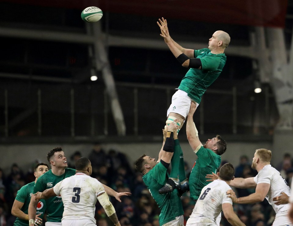 6ft 10in Devin Toner towers above the England line-out