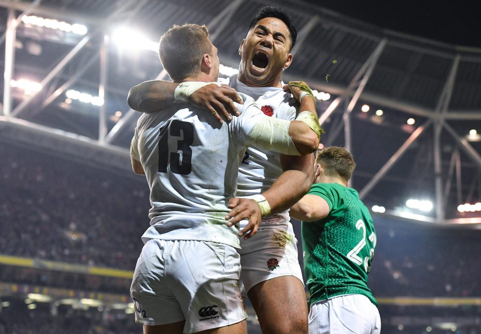  England celebrate their victory in Dublin against pre-tournament favourites Ireland