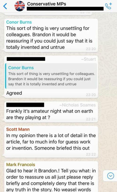  Some expressed their worry on a Tory WhatsApp group last night