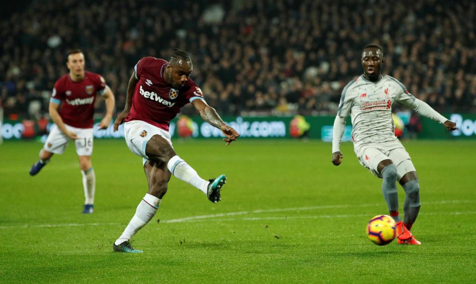  Michail Antonio fired in a low shot across goal for the equaliser