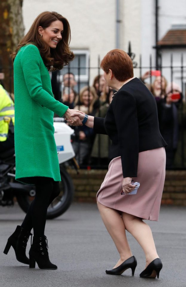  Kate wore a dress by Eponine with laced black ankle boots for the first visit of the day