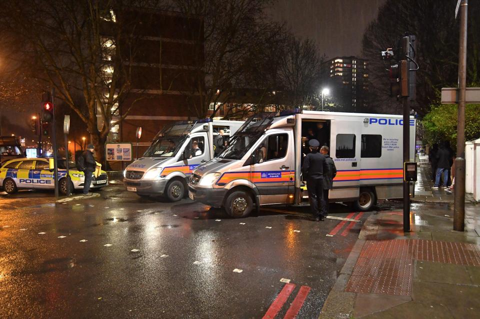  Police at the scene of a fatal stabbing in Wolsey Court, off Westbridge Road in Battersea