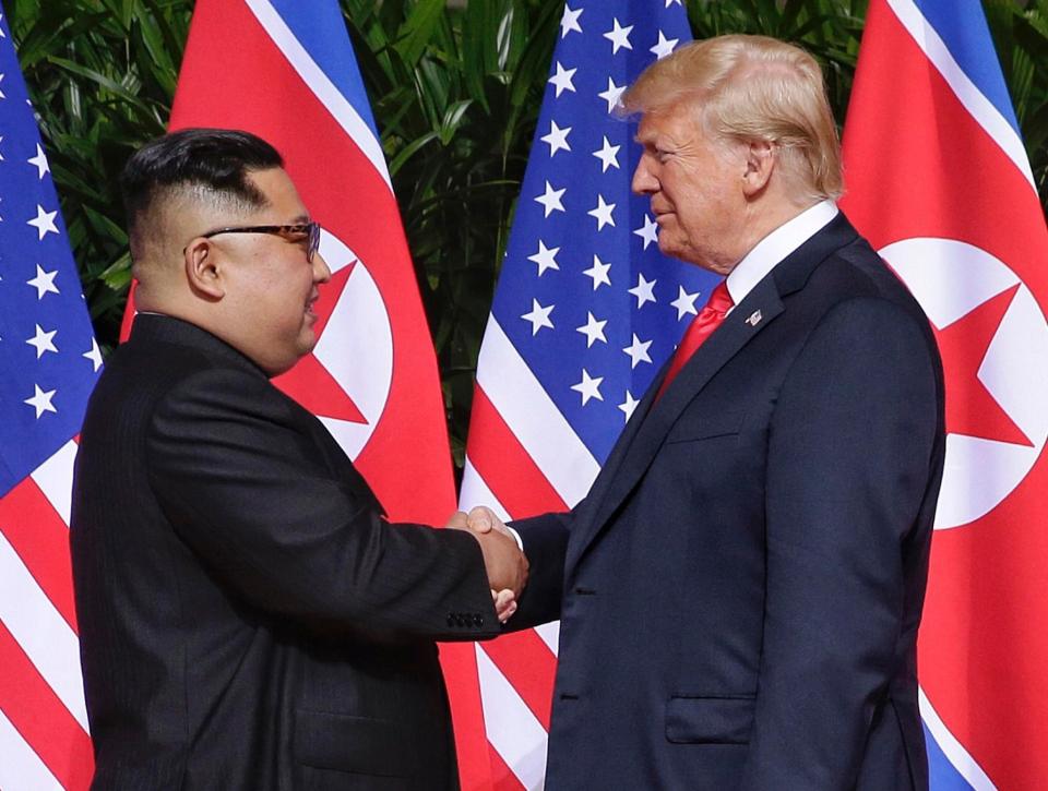  President Trump and Kim Jong-Un during their first meeting in Singapore last year