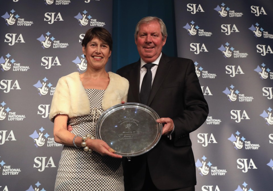 Vikki Orvice presents The JL Manning Award for services to sport to Brendan Foster during The SJA British Sports Awards 2017 at the Tower of London